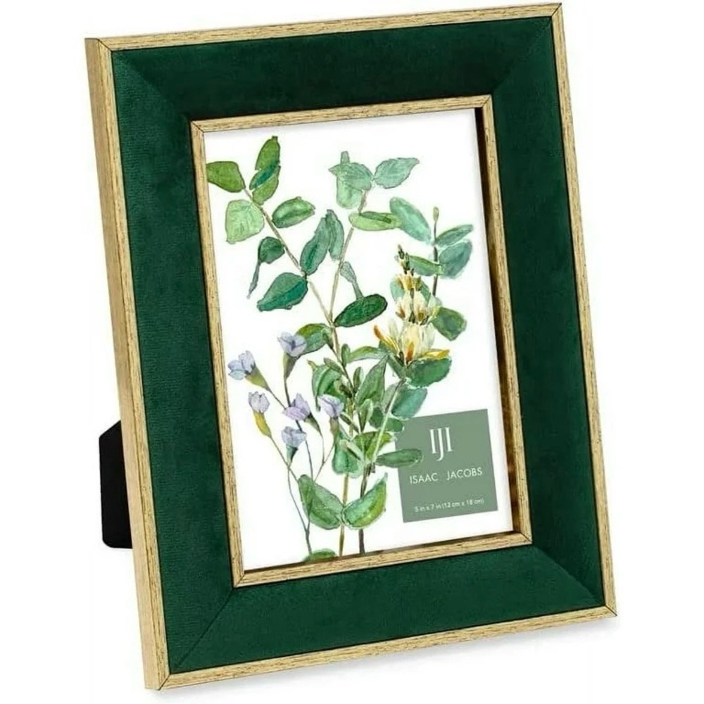 NEW Isaac Jacobs Green Velvet Metallic Gold Double Border Picture Frame
